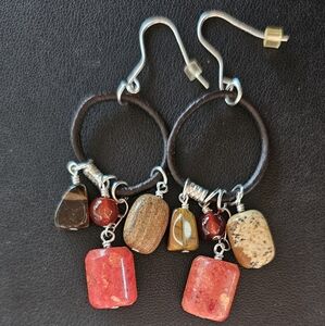 Sterling Gemstone Leather Earrings
